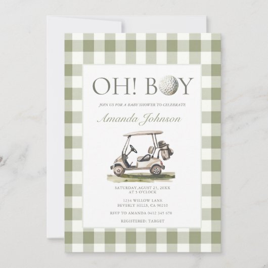 Sage Green Golf Boy Baby Shower Invitation Einladung (Vorderseite)