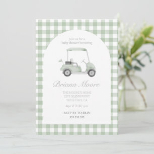Sage green Golf cart Babydusche Einladung