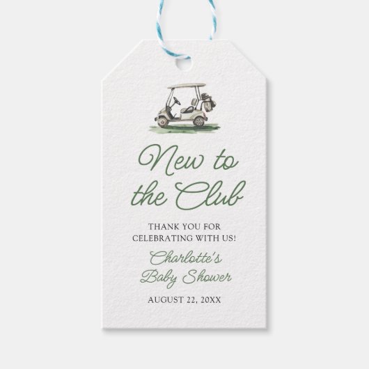 Sage Green Golf New to the Club Baby Shower Geschenkanhänger (Vorderseite)