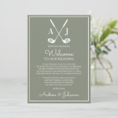 Sage Green Golf Wedding Welcome Note Einladung (Stehend Vorderseite)