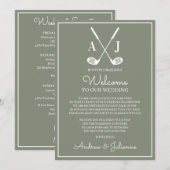 Sage Green Golf Wedding Welcome Note Einladung (Vorne/Hinten)