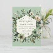 Sage Green Graceful Botanical Wedding Einladung (Stehend Vorderseite)