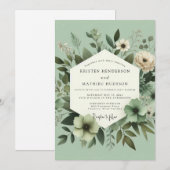 Sage Green Graceful Botanical Wedding Einladung (Vorne/Hinten)