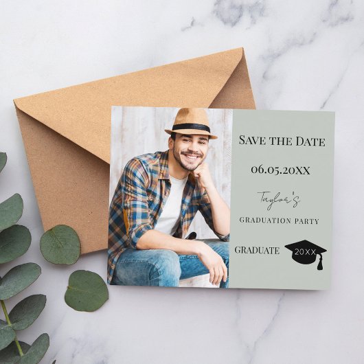 Sage Green Graduation Party Save the Date card