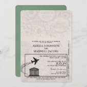 Sage Green Greece Passport Hochzeitseinladung Einladung (Vorne/Hinten)