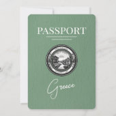 Sage Green Greece Passport Hochzeitseinladung Einladung (Rückseite)