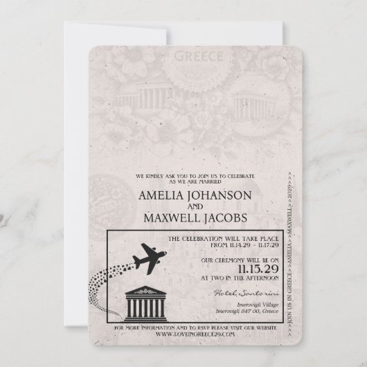 Sage Green Greece Passport Hochzeitseinladung Einladung (Vorderseite)