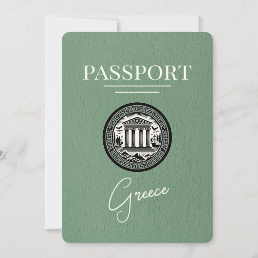 Sage Green Greece Passport Save the Date Card (Vorderseite)
