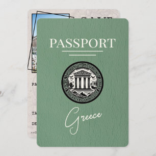 Sage Green Greece Passport Save the Date Card