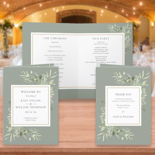 Sage Green Green Foliage Hochzeit Programm