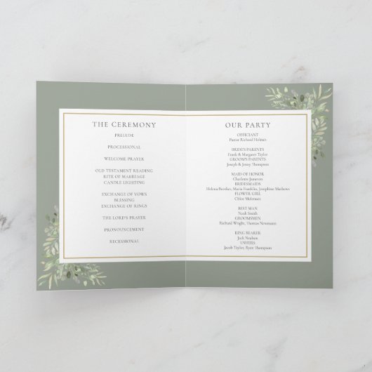 Sage Green Green Foliage Hochzeit Programm (Innenseite)