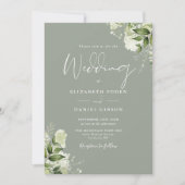 Sage Green Greenerity Blätter Monogram Wedding Einladung (Vorderseite)