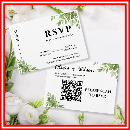 Sage Green Greenerity Blätter QR Code Wedding RSVP