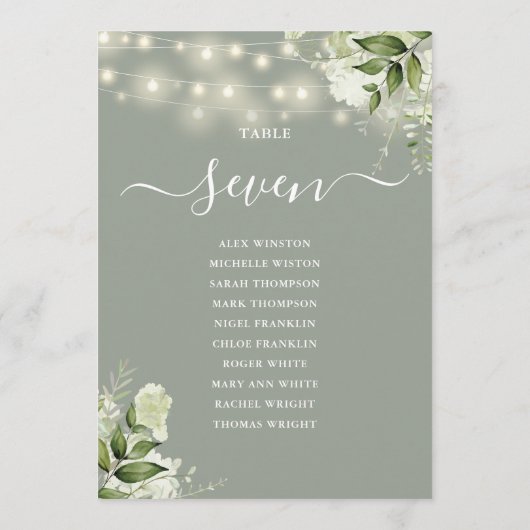Sage Green Greenerity Sitzplan Tischnummer (Rückseite)
