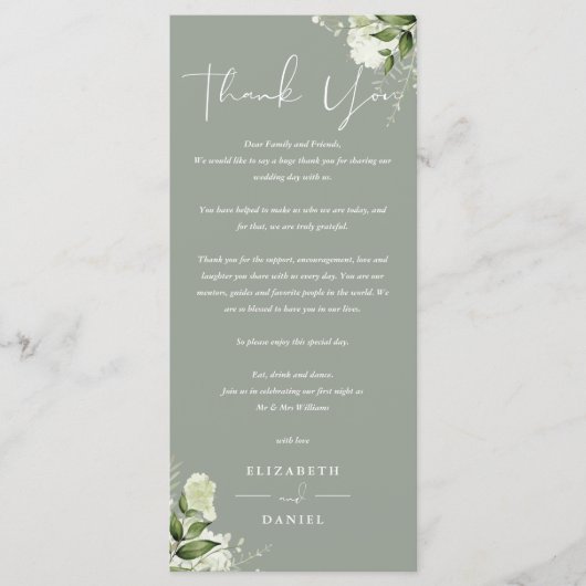 Sage Green Greenerity Wedding Vielen Dank Platzkar Menükarte (Vorderseite)