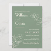 Sage Green Greenery Boho Floral Foto Wedding Einladung (Vorderseite)