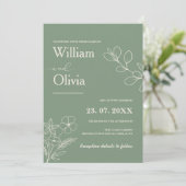 Sage Green Greenery Boho Floral Foto Wedding Einladung (Stehend Vorderseite)