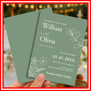 Sage Green Greenery Boho Floral Wedding Einladung