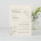 Sage Green Greenery Boho Minimalistisch Wedding Einladung (Stehend Vorderseite)