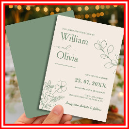 Sage Green Greenery Boho Minimalistisch Wedding Einladung