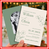 Sage Green Greenery Boho Minimalistisch Wedding Einladung