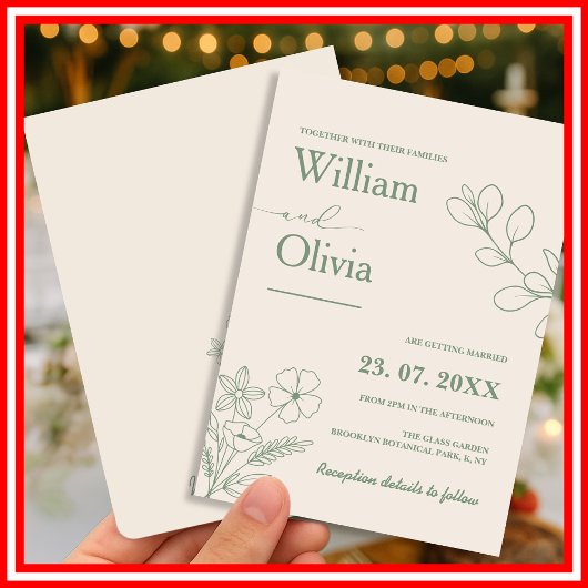 Sage Green Greenery Boho Wedding Einladung