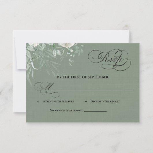 Sage Green Greenery Calligraphy RSVP Card Karte (Vorderseite)