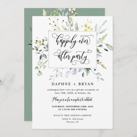 Sage Green Greenery glücklich immer nach dem Party Einladung (Vorne/Hinten)