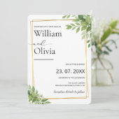 Sage Green Greenery Gold Geometric Rustic Wedding Einladung (Stehend Vorderseite)