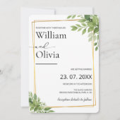 Sage Green Greenery Gold Geometric Rustic Wedding Einladung (Vorderseite)