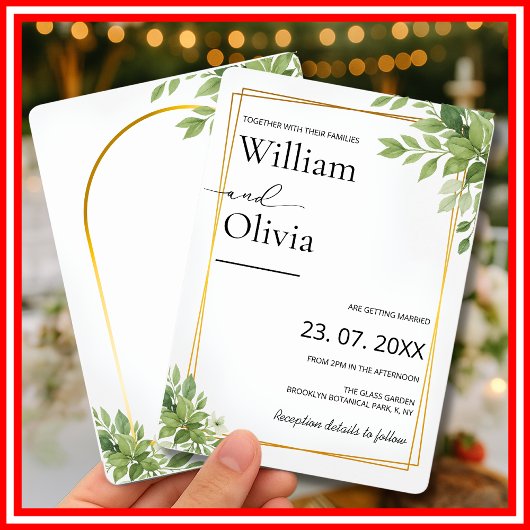 Sage Green Greenery Gold Geometric Rustic Wedding Einladung