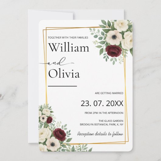 Sage Green Greenery Gold Geometric Rustic Wedding Einladung (Vorderseite)