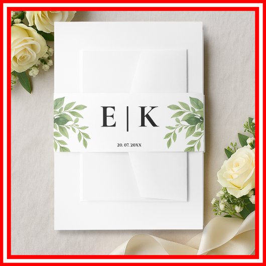 Sage Green Greenery Moderne Monogram Wedding Einladungsbanderole