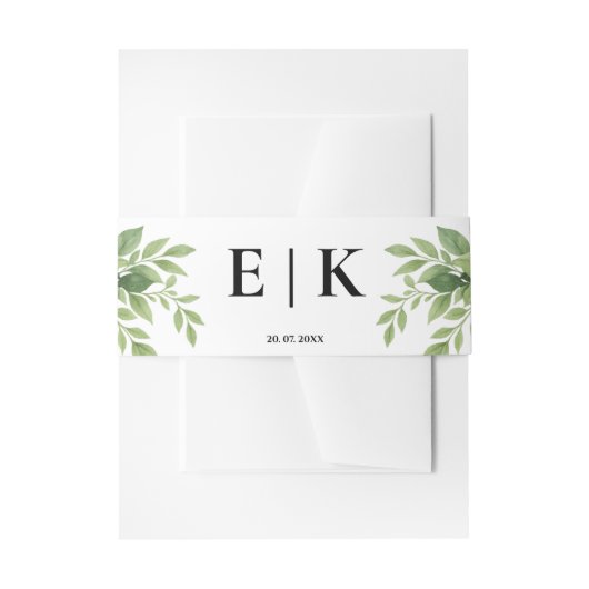 Sage Green Greenery Moderne Monogram Wedding Einladungsbanderole (Vorderseite Beispiel)