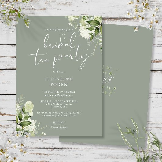 Sage Green Greenery Monogram Bridal Tea Party Einladung