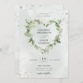 Sage Green Greenery White Floral Wreath Wedding Einladung (Vorne/Hinten)