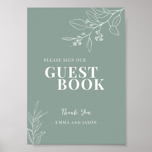 Sage Green Guest Book Wedding Sign Poster (Vorne)