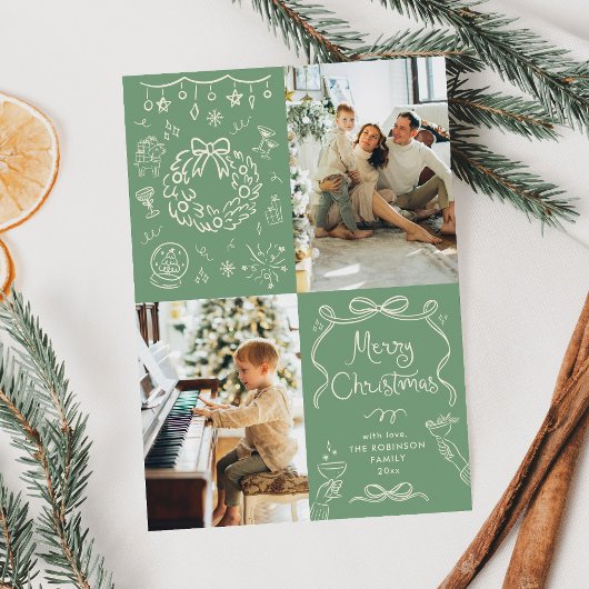 Sage Green Hand Drawn Bows Frohe Weihnachten 2 Fot