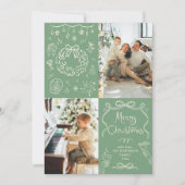 Sage Green Hand Drawn Bows Frohe Weihnachten 2 Fot (Vorderseite)