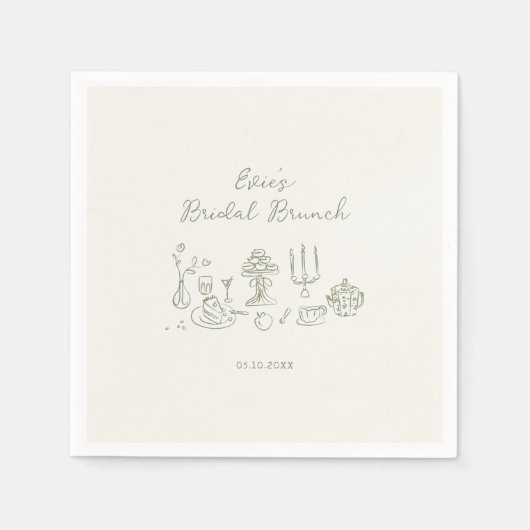 Sage Green Hand Drawn Bridal Brunch Serviette (Vorderseite)