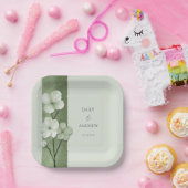 Sage Green Hand Drawn Floral Botanical Wedding Pappteller (Party)