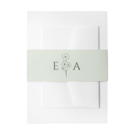 Sage Green Hand Drawn Floral Monogram Wedding Einladungsbanderole