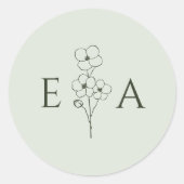 Sage Green Hand Drawn Floral Monogram Wedding Runder Aufkleber (Vorderseite)