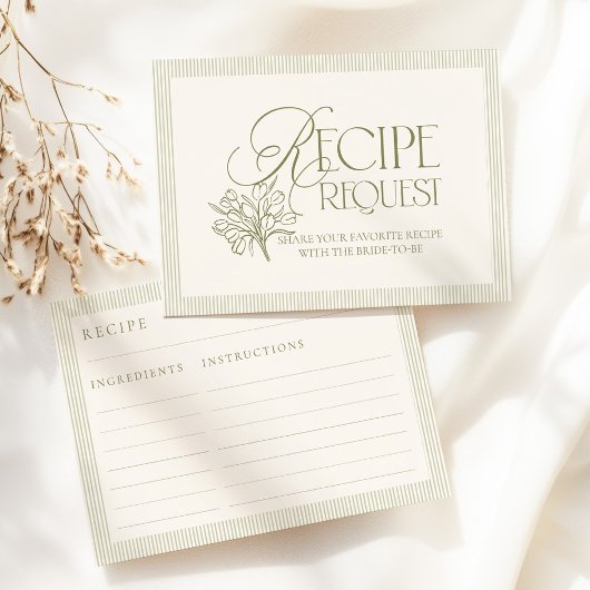 Sage Green Hand Drawn Floral Recipe Request Card Begleitkarte