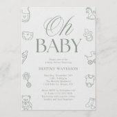 Sage Green Hand Drawn Gender Neutral Baby Shower Einladung (Vorderseite)