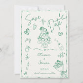 Sage Green Hand Drawn Scribble Fun Save the Date Einladung (Vorderseite)
