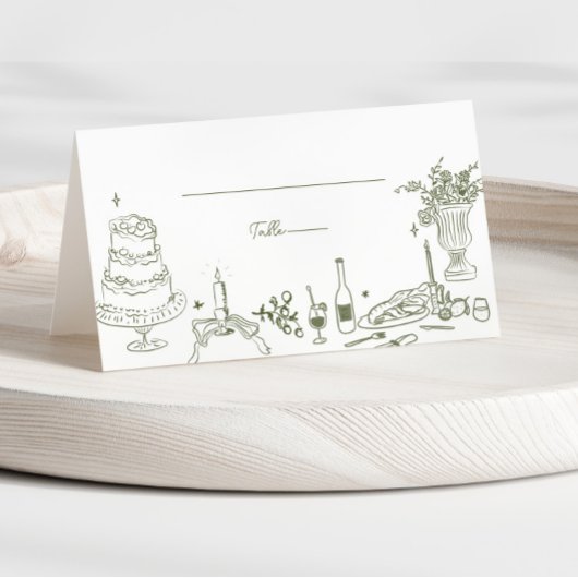 Sage Green Hand Drawn Whimsical Wedding Danke Platzkarte