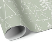 Sage Green Hand Gezeichnet Baummuster Geschenkpapier (Rolleneckpunkt)