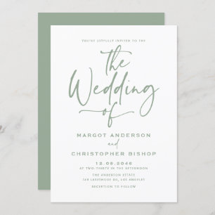 Sage Green Hand Letter Calligrafy Wedding Einladung