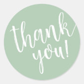 Sage Green Hand Letter Script Vielen Dank Runder Aufkleber (Vorderseite)